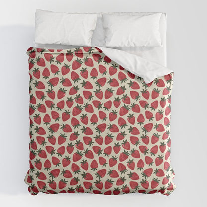 Hand Drawn Vintage Strawberry Pattern Duvet Cover Gallery Image 2