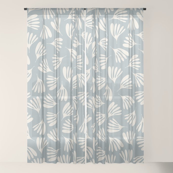 Wispy Leaves Contemporary Abstract Pattern in Light Blue-Gray and Cream Window Curtain Gallery Image 18