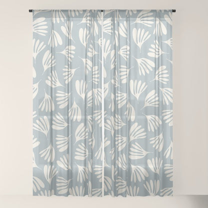 Wispy Leaves Contemporary Abstract Pattern in Light Blue-Gray and Cream Window Curtain Gallery Image 18
