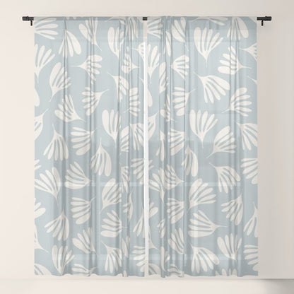 Wispy Leaves Contemporary Abstract Pattern in Light Blue-Gray and Cream Window Curtain Gallery Image 21