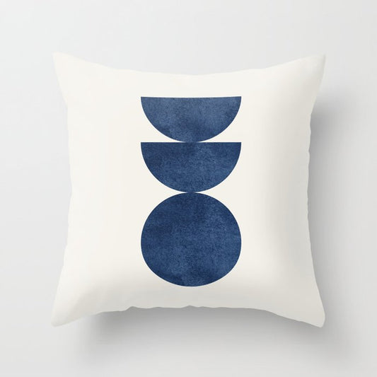 Woodblock navy blue Mid century modern Throw Pillow Gallery Image 1