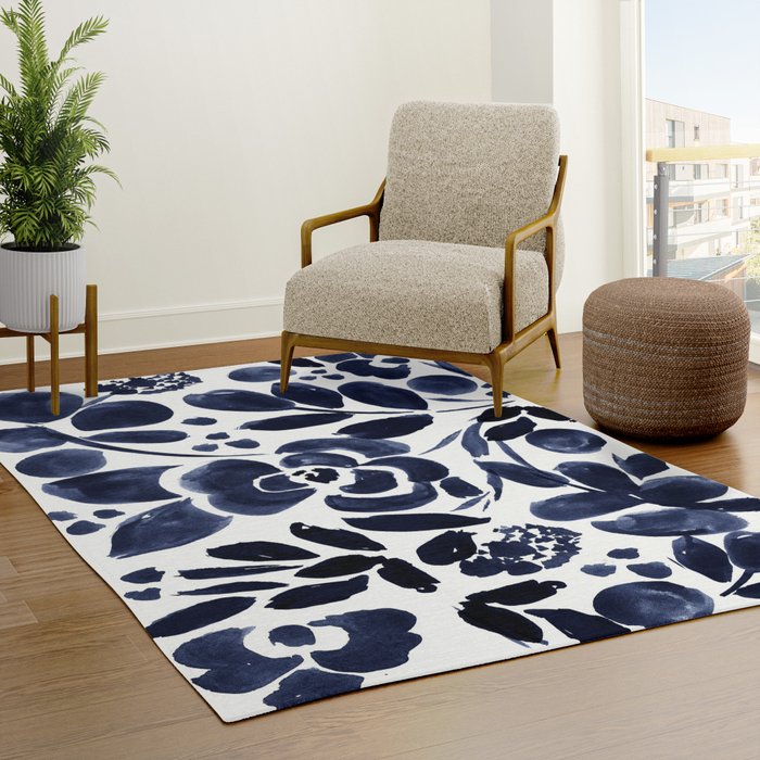 Navy Floral Rug Gallery Image 3