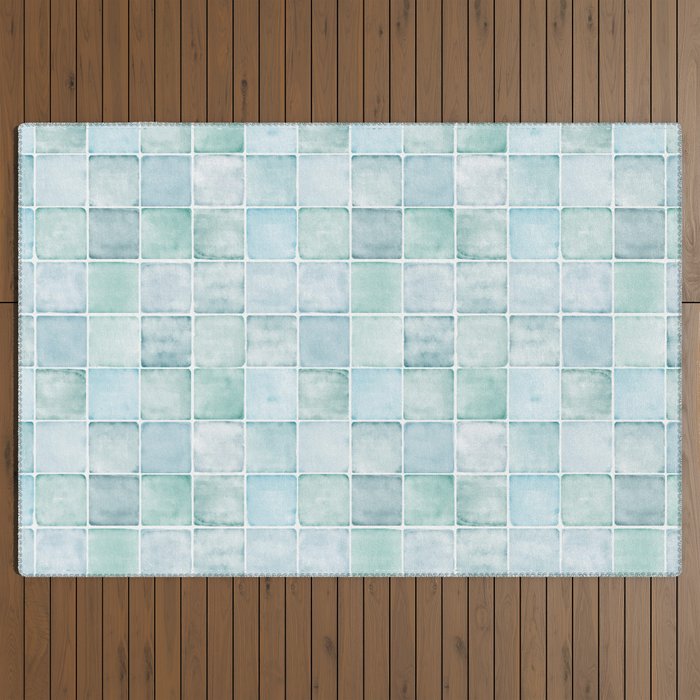 Sea Glass Tiles Watercolor Outdoor Rug Gallery Image 3