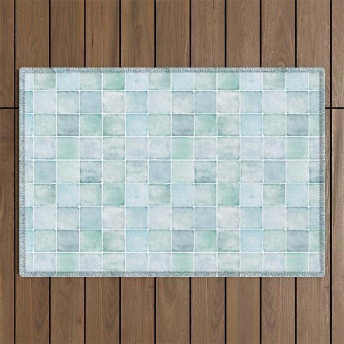 Sea Glass Tiles Watercolor Outdoor Rug Gallery Image 1