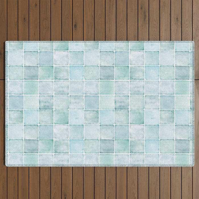 Sea Glass Tiles Watercolor Outdoor Rug Gallery Image 2