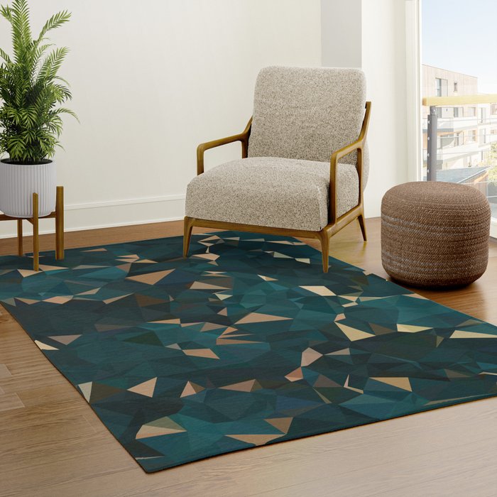 Gold Teal Abstract Low Poly Geometric Triangles Rug Gallery Image 3