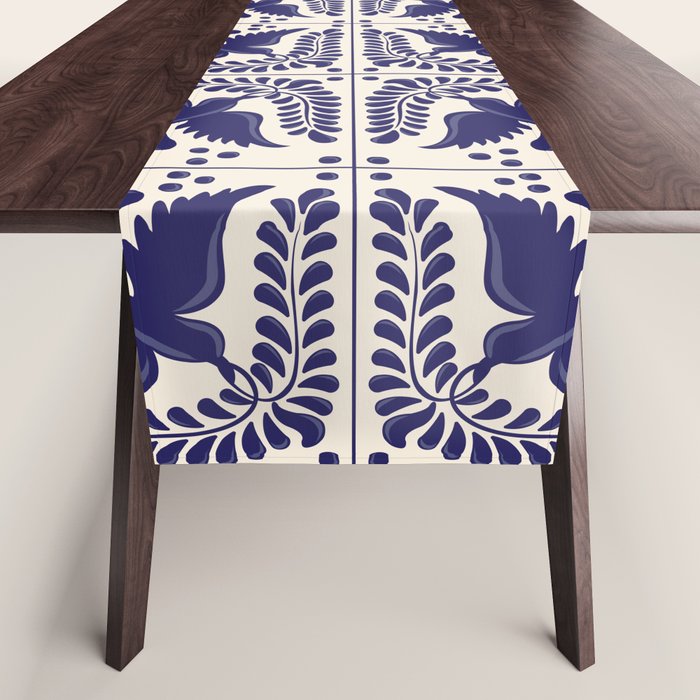 Mexican Talavera With Blue Birds Pattern by Akbaly Table Runner Gallery Image 1