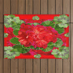 Decorative Red Flower Geraniums Green Leaves Abstract Outdoor Rug Gallery Image 1