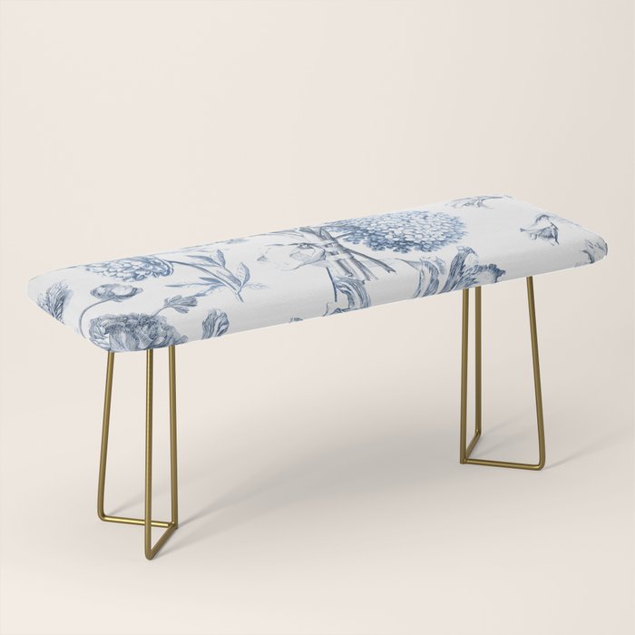 Floral Toile, Blue with White Background Bench Gallery Image 2