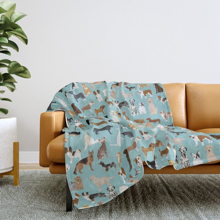 Dogs pattern print must have gifts for dog person mint dog breeds Throw Blanket Gallery Image 2