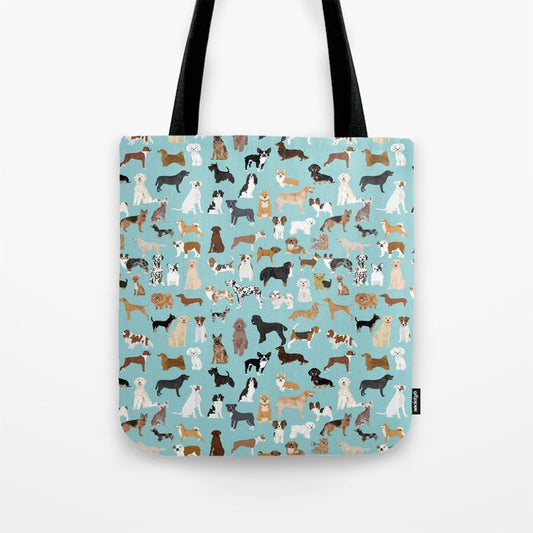 Dogs pattern print must have gifts for dog person mint dog breeds Tote Bag Gallery Image 1