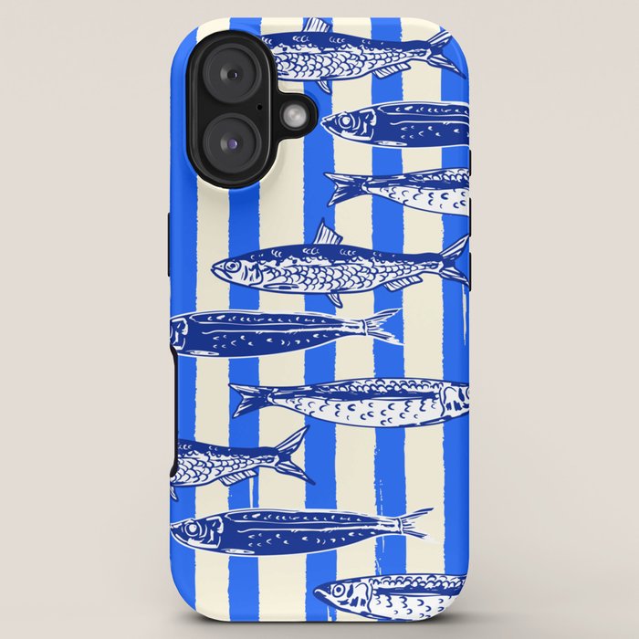 Swimming Sardines - Blue Striped Coastal Art iPhone Case Gallery Image 5