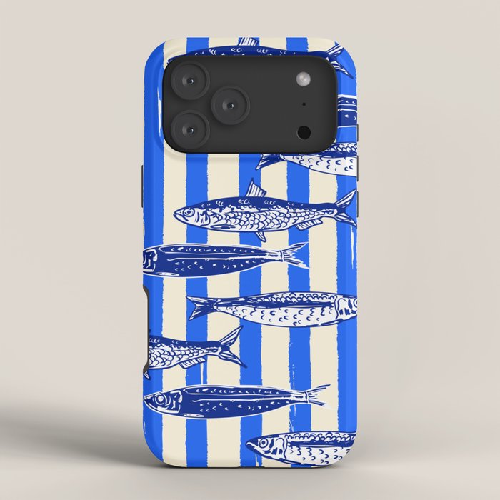 Swimming Sardines - Blue Striped Coastal Art iPhone Case Gallery Image 4