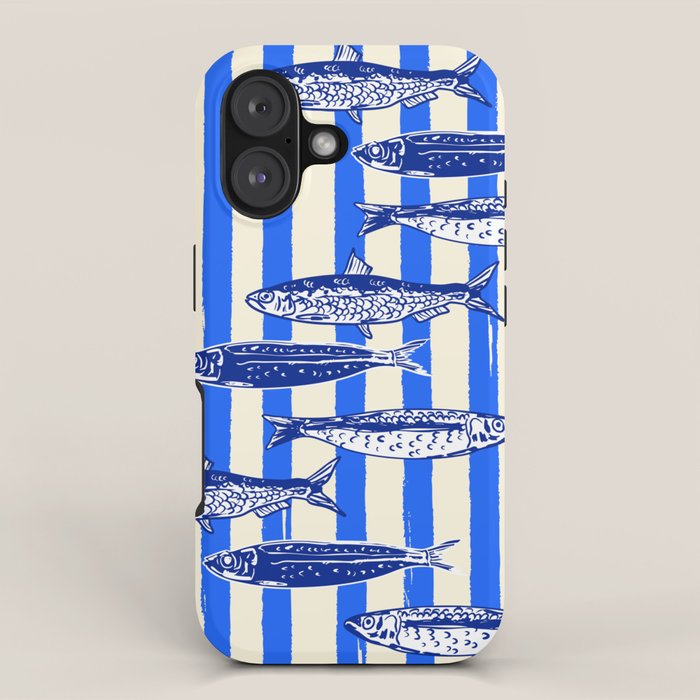 Swimming Sardines - Blue Striped Coastal Art iPhone Case Gallery Image 1