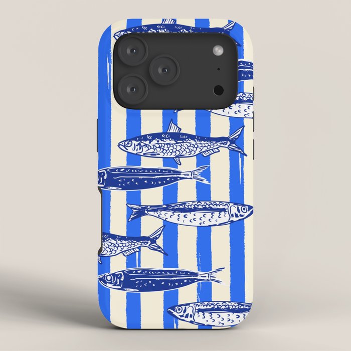 Swimming Sardines - Blue Striped Coastal Art iPhone Case Gallery Image 3