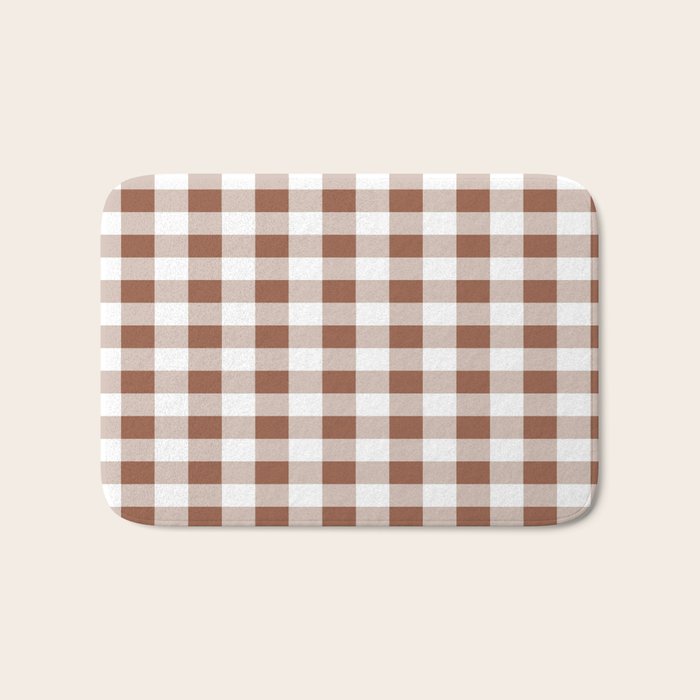 Gingham Large Brown White Bath Mat Gallery Image 1
