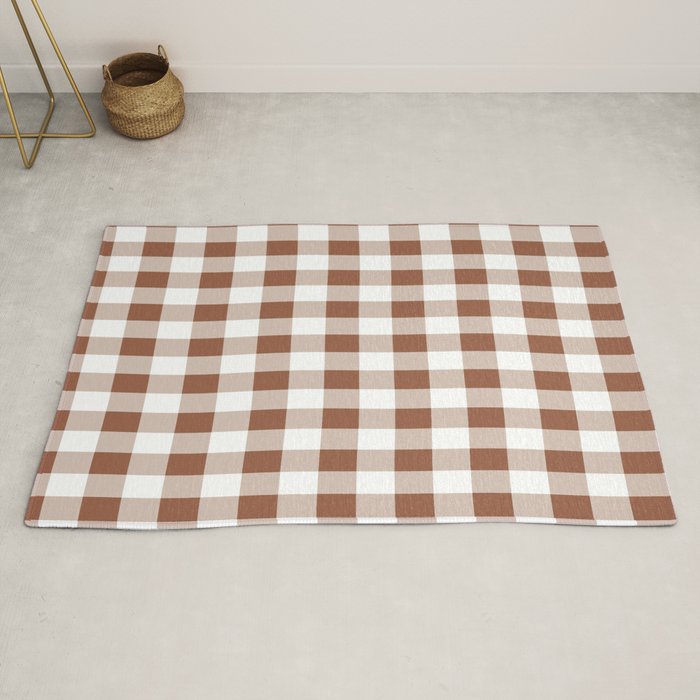 Gingham Large Brown White Rug Gallery Image 2