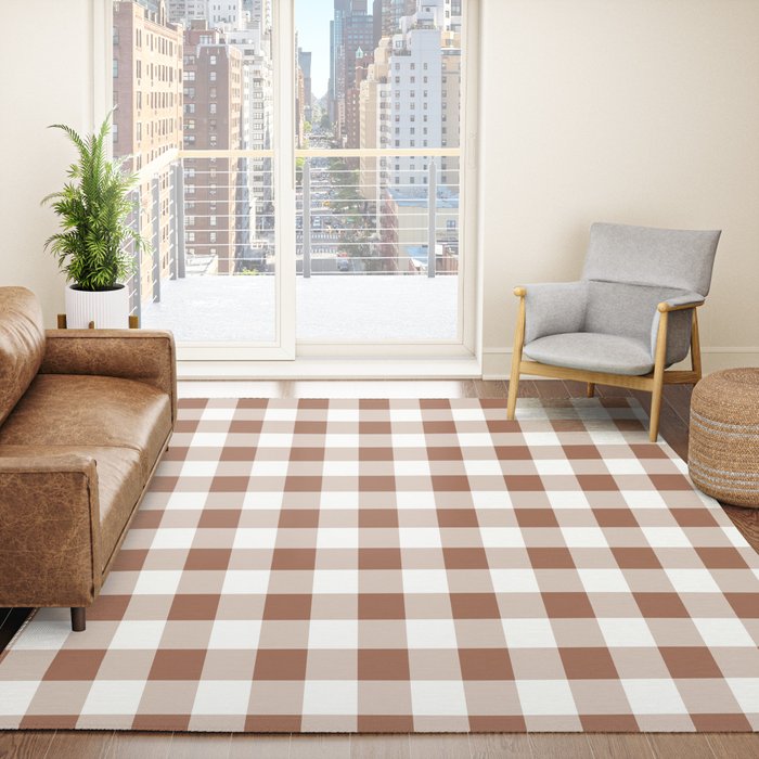 Gingham Large Brown White Rug Gallery Image 4