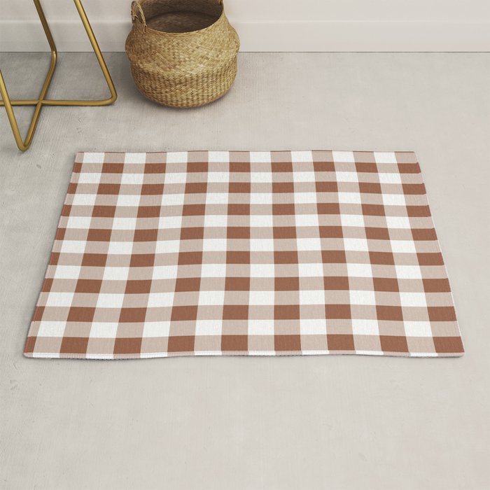 Gingham Large Brown White Rug Gallery Image 1