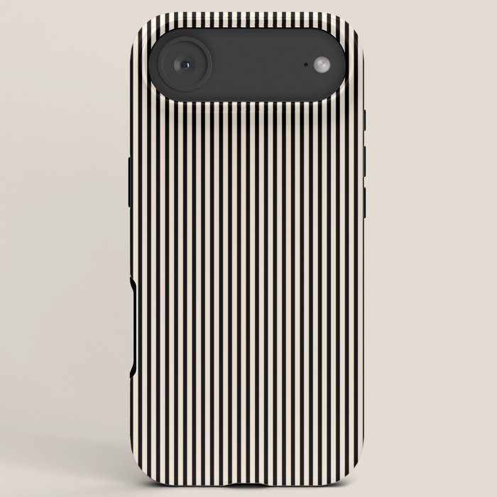 Ultra Fine Stripes Vertical Minimalist Pattern in Black and Almond Cream iPhone Case Gallery Image 6