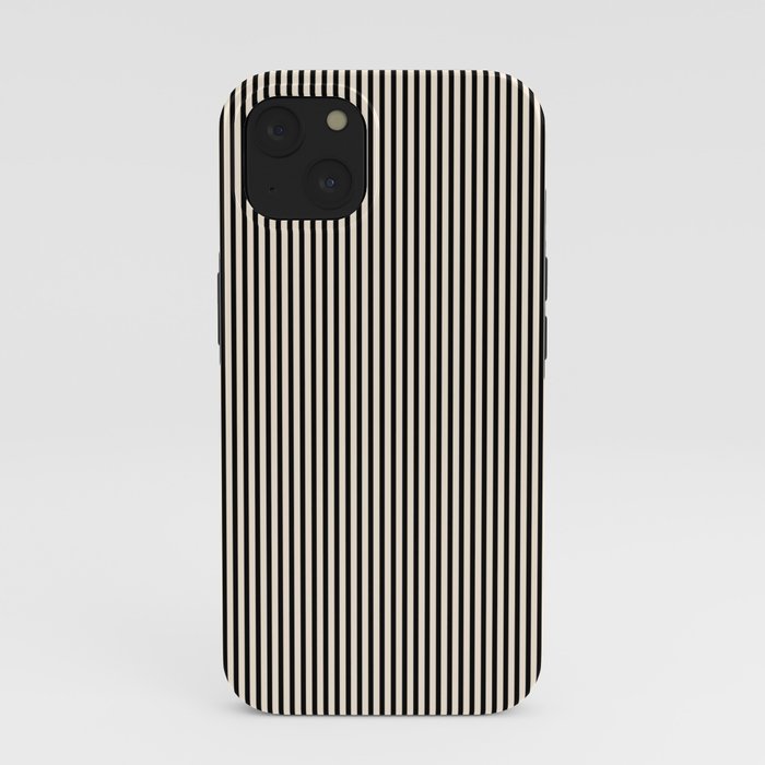 Ultra Fine Stripes Vertical Minimalist Pattern in Black and Almond Cream iPhone Case Gallery Image 37