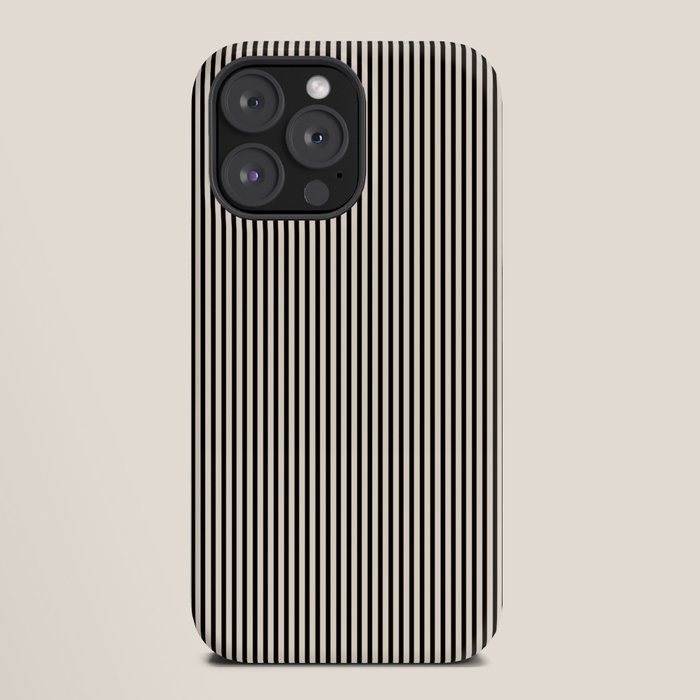 Ultra Fine Stripes Vertical Minimalist Pattern in Black and Almond Cream iPhone Case Gallery Image 20