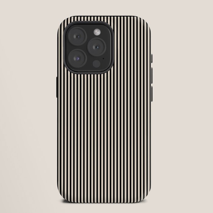 Ultra Fine Stripes Vertical Minimalist Pattern in Black and Almond Cream iPhone Case Gallery Image 11