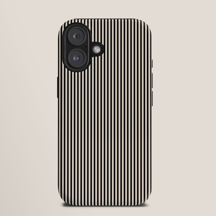 Ultra Fine Stripes Vertical Minimalist Pattern in Black and Almond Cream iPhone Case Gallery Image 9