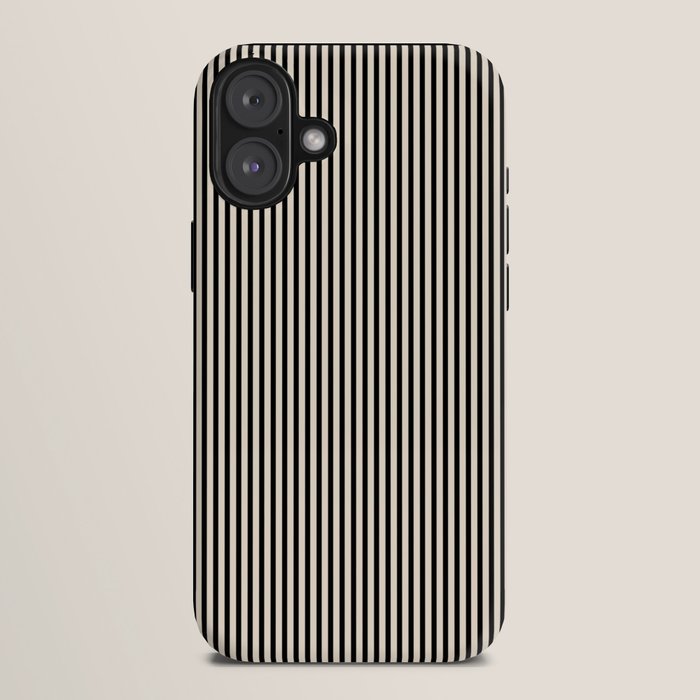 Ultra Fine Stripes Vertical Minimalist Pattern in Black and Almond Cream iPhone Case Gallery Image 10