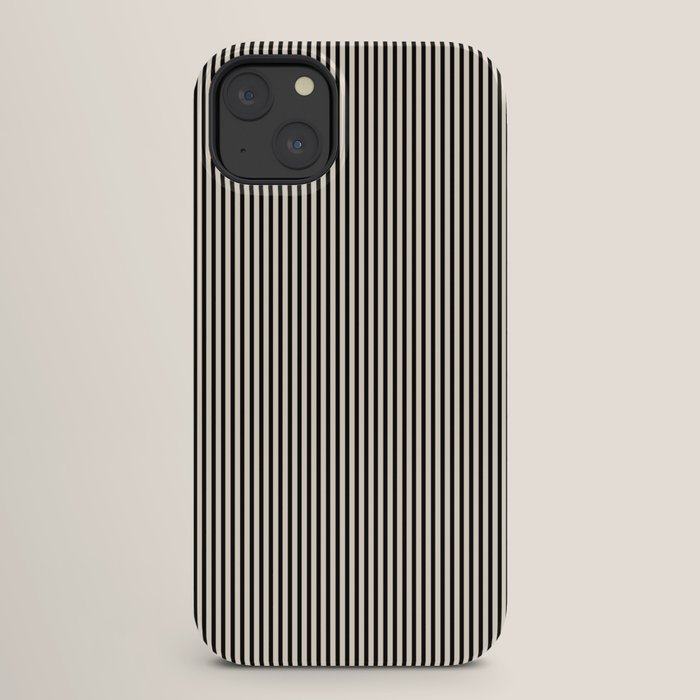 Ultra Fine Stripes Vertical Minimalist Pattern in Black and Almond Cream iPhone Case Gallery Image 26