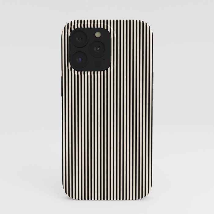 Ultra Fine Stripes Vertical Minimalist Pattern in Black and Almond Cream iPhone Case Gallery Image 39