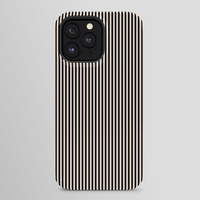 Ultra Fine Stripes Vertical Minimalist Pattern in Black and Almond Cream iPhone Case Gallery Image 32