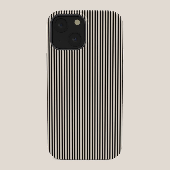 Ultra Fine Stripes Vertical Minimalist Pattern in Black and Almond Cream iPhone Case Gallery Image 34