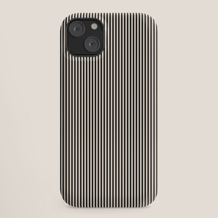 Ultra Fine Stripes Vertical Minimalist Pattern in Black and Almond Cream iPhone Case Gallery Image 18