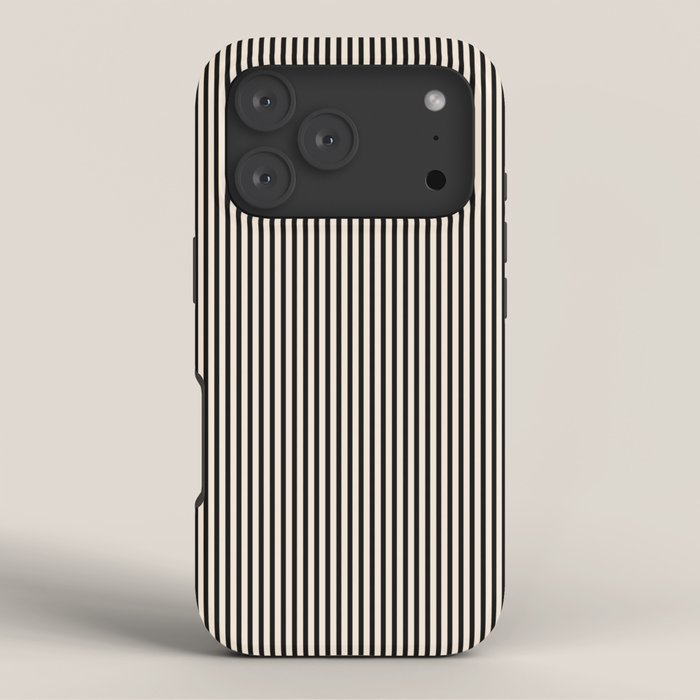 Ultra Fine Stripes Vertical Minimalist Pattern in Black and Almond Cream iPhone Case Gallery Image 3