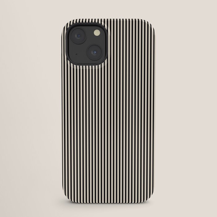 Ultra Fine Stripes Vertical Minimalist Pattern in Black and Almond Cream iPhone Case Gallery Image 25