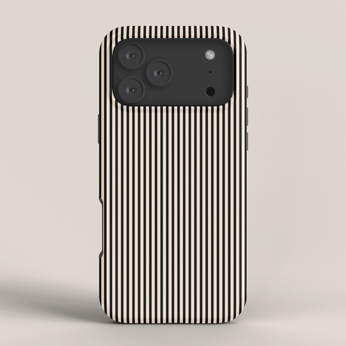 Ultra Fine Stripes Vertical Minimalist Pattern in Black and Almond Cream iPhone Case Gallery Image 4