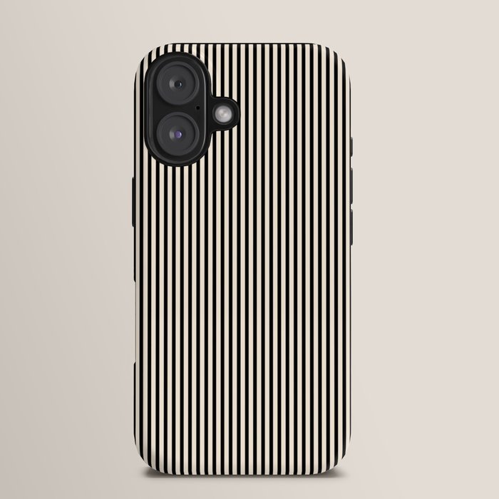 Ultra Fine Stripes Vertical Minimalist Pattern in Black and Almond Cream iPhone Case Gallery Image 13