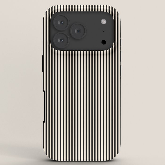 Ultra Fine Stripes Vertical Minimalist Pattern in Black and Almond Cream iPhone Case Gallery Image 7