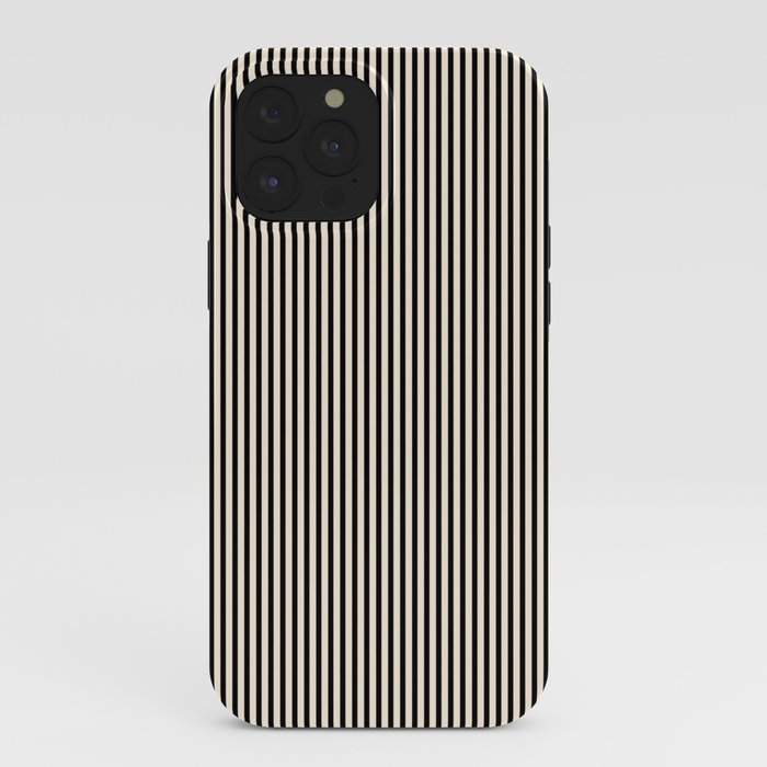 Ultra Fine Stripes Vertical Minimalist Pattern in Black and Almond Cream iPhone Case Gallery Image 40