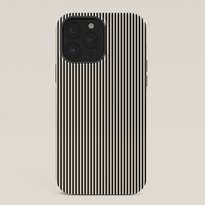 Ultra Fine Stripes Vertical Minimalist Pattern in Black and Almond Cream iPhone Case Gallery Image 36