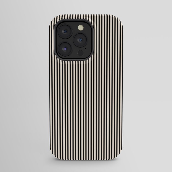 Ultra Fine Stripes Vertical Minimalist Pattern in Black and Almond Cream iPhone Case Gallery Image 31