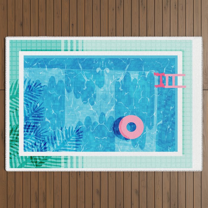 Chillin' - poolside palm springs vacation resort tropical swim swimming retro neon throwback 1980s Outdoor Rug Gallery Image 3
