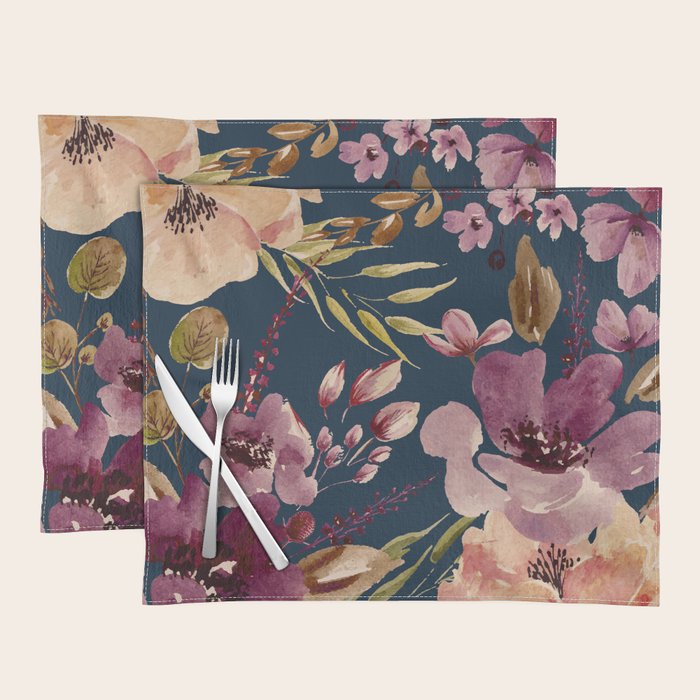 Watercolor Giant flowers fall colors Placemat Gallery Image 1