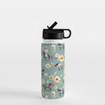 Horses and Sunrise Blue Floral, Horse Love, Wild Horses, Yellow and Pink Flowers Water Bottle Gallery Image 1