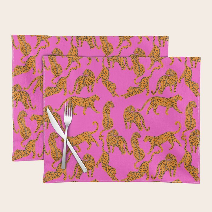Abstract leopard with red lips illustration in fuchsia background Placemat Gallery Image 1