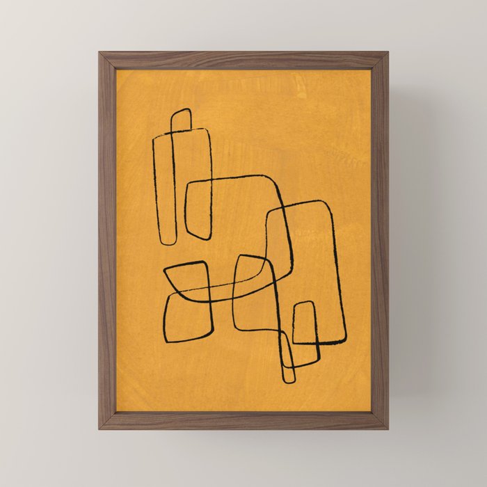 Minimalist Minimal Line Drawing Maze Mustard Yellow Painting Mid Century Modern Cool Funky Trendy Mini Art Print Gallery Image 2