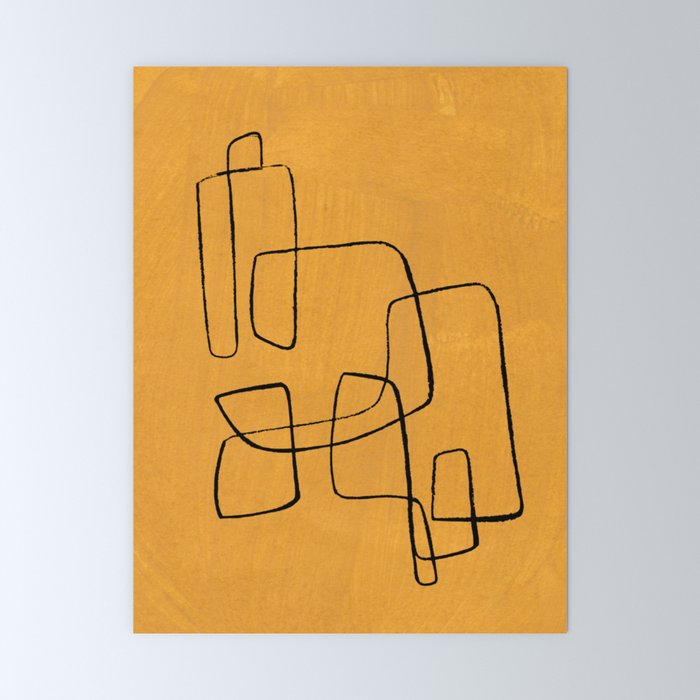 Minimalist Minimal Line Drawing Maze Mustard Yellow Painting Mid Century Modern Cool Funky Trendy Mini Art Print Gallery Image 6
