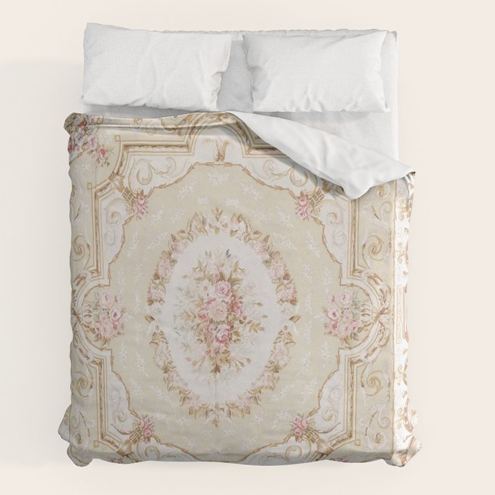 Antique French 19th Century Aubusson Rose Floral Duvet Cover Gallery Image 7