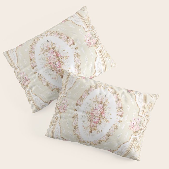 Antique French 19th Century Aubusson Rose Floral Pillow Sham Gallery Image 1